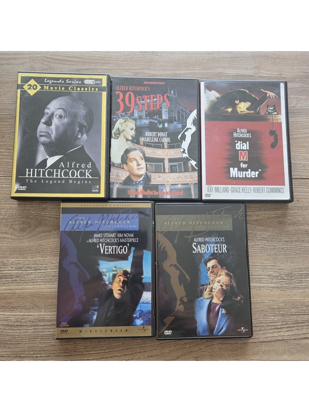 Alfred Hitchcock 5-DVD LOT 20 Movie Classics Vertigo Dial M 39 Steps Saboteur